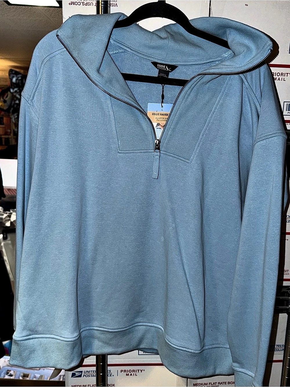 Eddie Bauer Quarter Zip Pullover Blue Large NWT